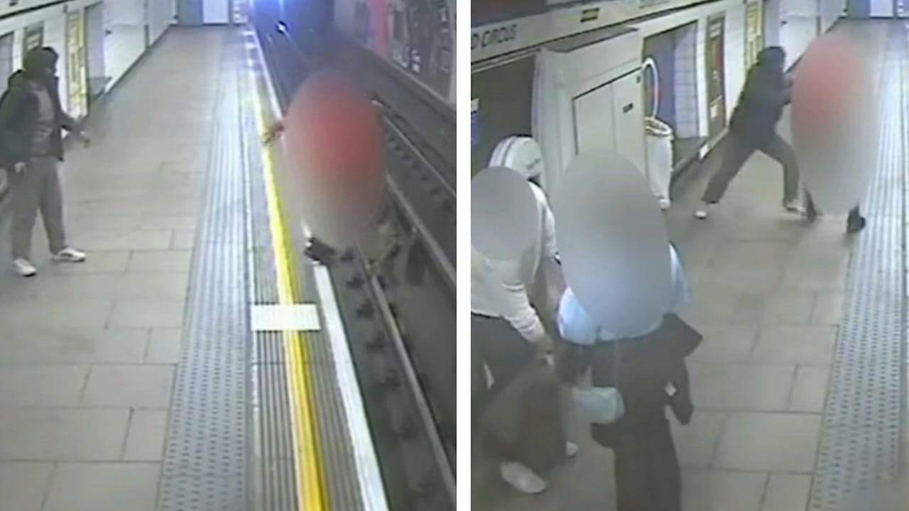 مشهد مروع لشاب يدفع رجلا أمام القطار بشكل مفاجئ .. فيديو