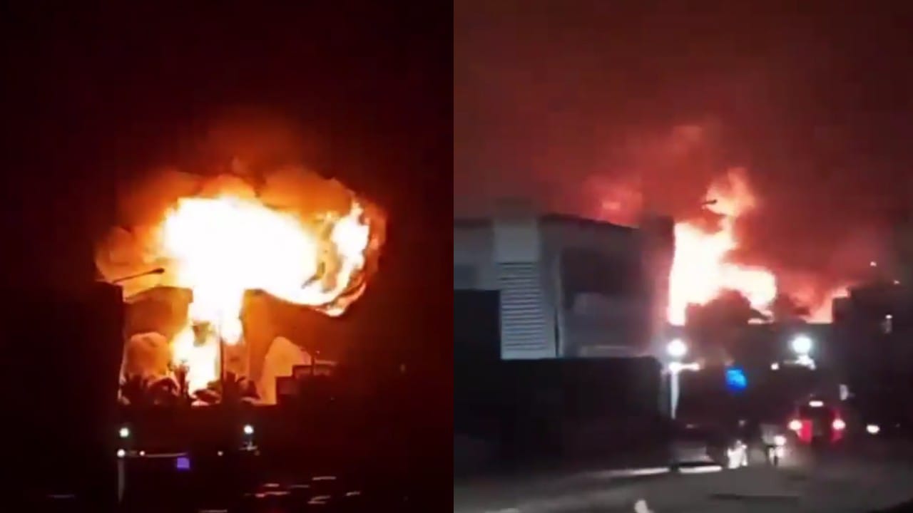 لحظة اندلاع حريق هائل بمصنع في مصر .. فيديو