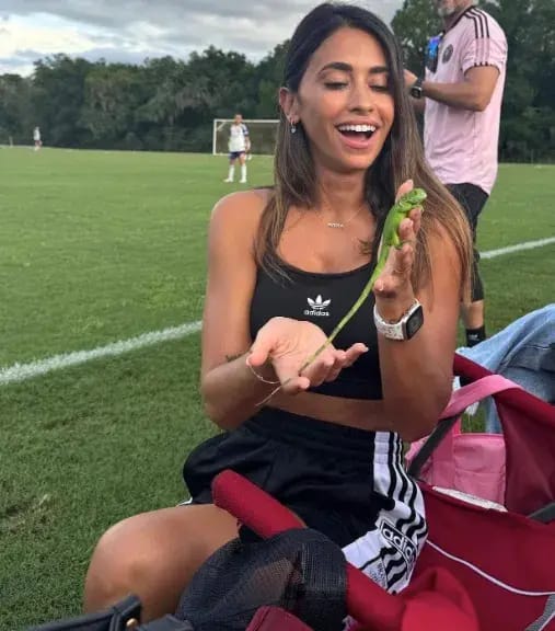 زائر غير متوقع يفاجئ زوجة ميسي أثناء مباراة لنجلها .. صور