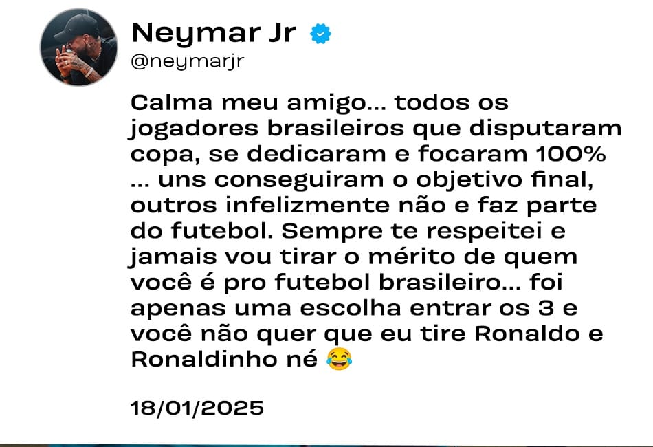 نيمار يرد على ريفالدو: لن تستبعد رونالدينيو والظاهرة أليس كذلك؟