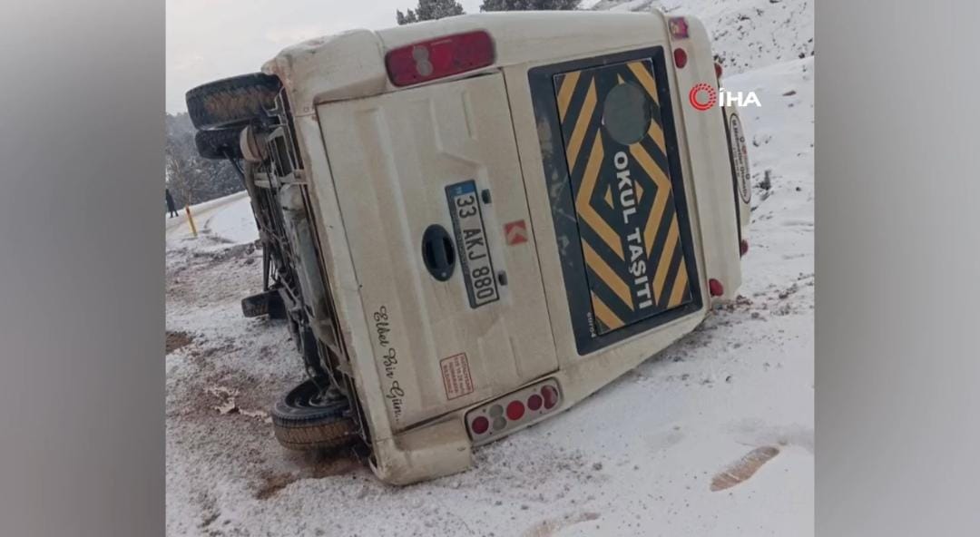 مشهد مروع لانقلاب حافلة مدرسية على طريق ثلجي .. فيديو
