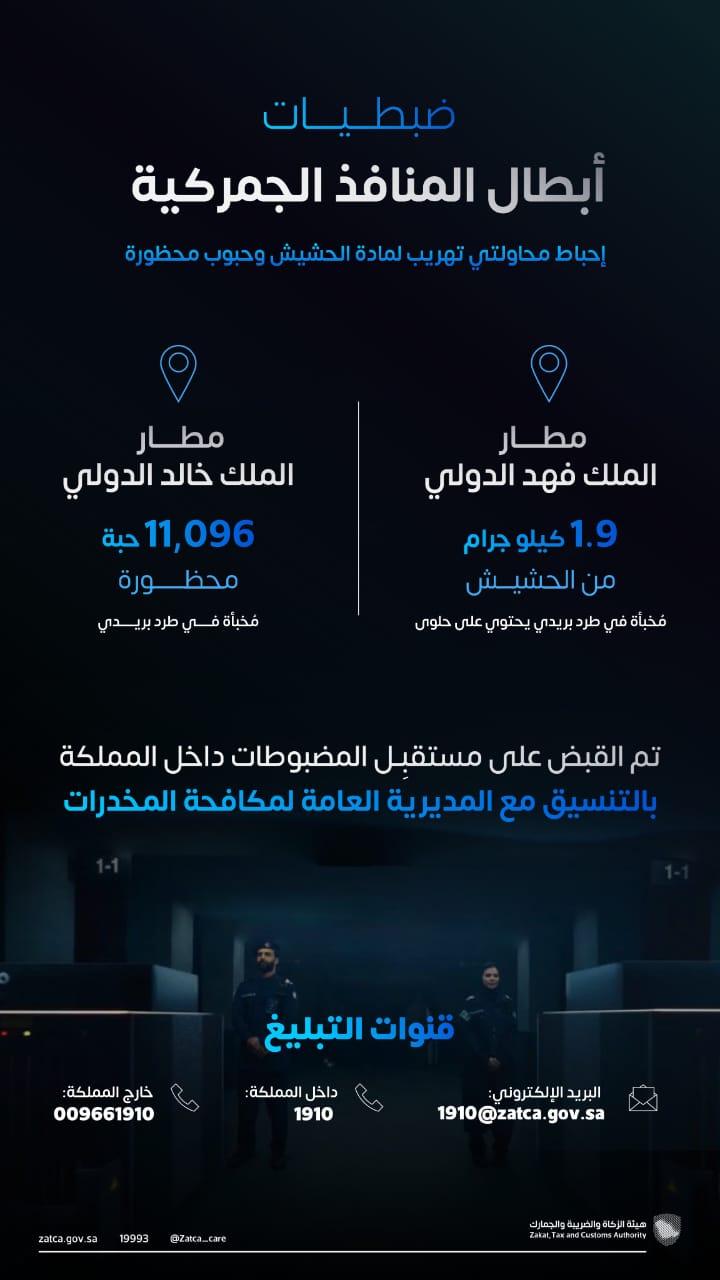 إحباط محاولتي تهريب حبوب مخدرة وحشيش داخل طرود بريدية