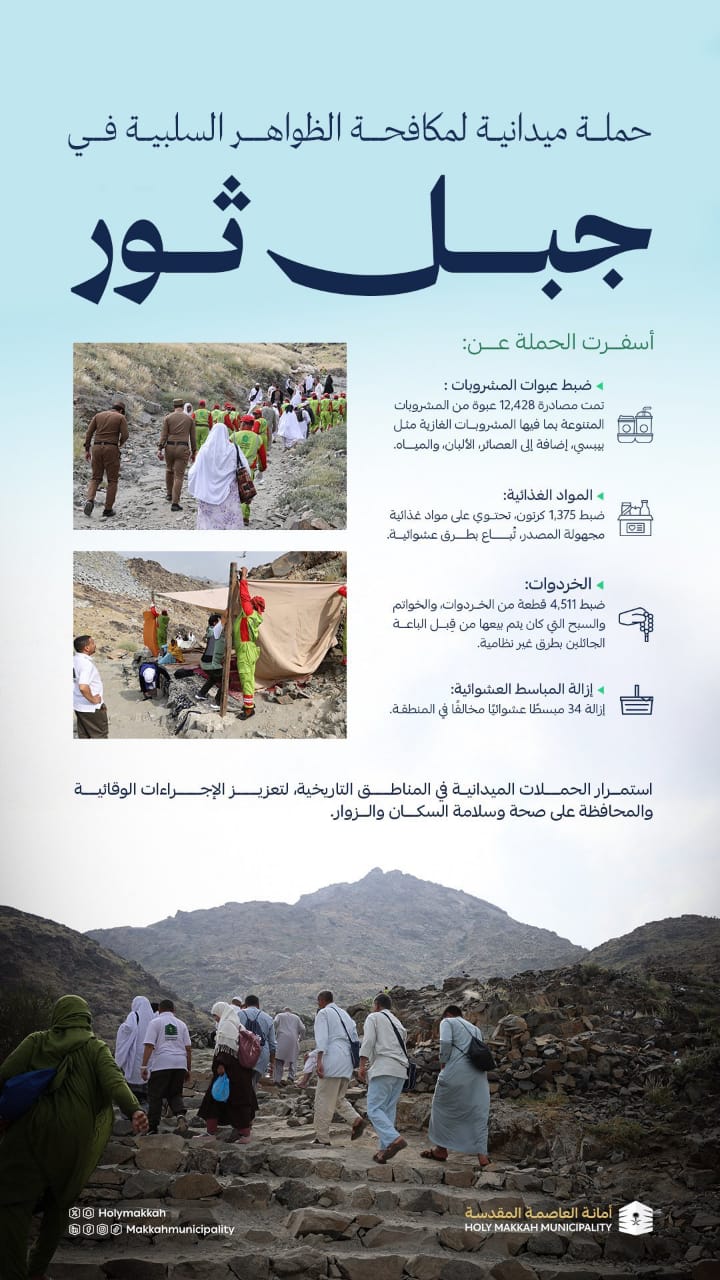 أمانة العاصمة المقدسة تضبط كميات كبيرة من المواد المخالفة في جبل ثور