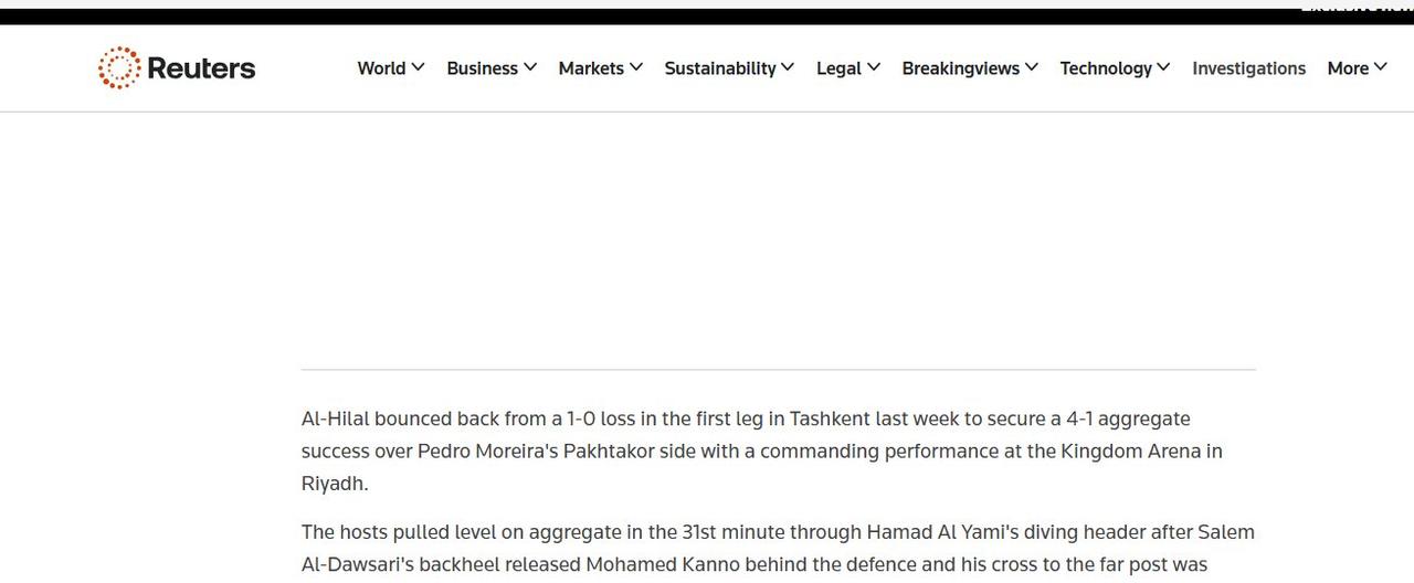 الصحف العالمية تتغنى باسم الهلال: الزعيم يعذب باختاكور.. صور