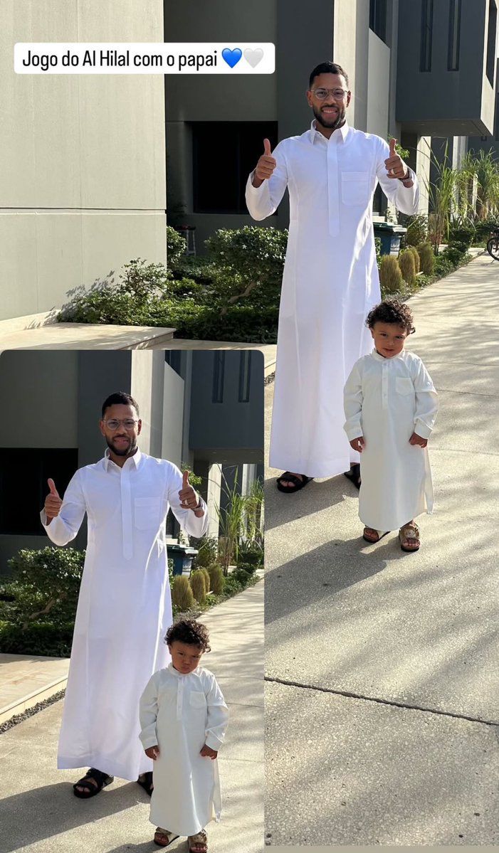 لودي وابنه في طريقهما إلى المملكة أرينا بالزي السعودي