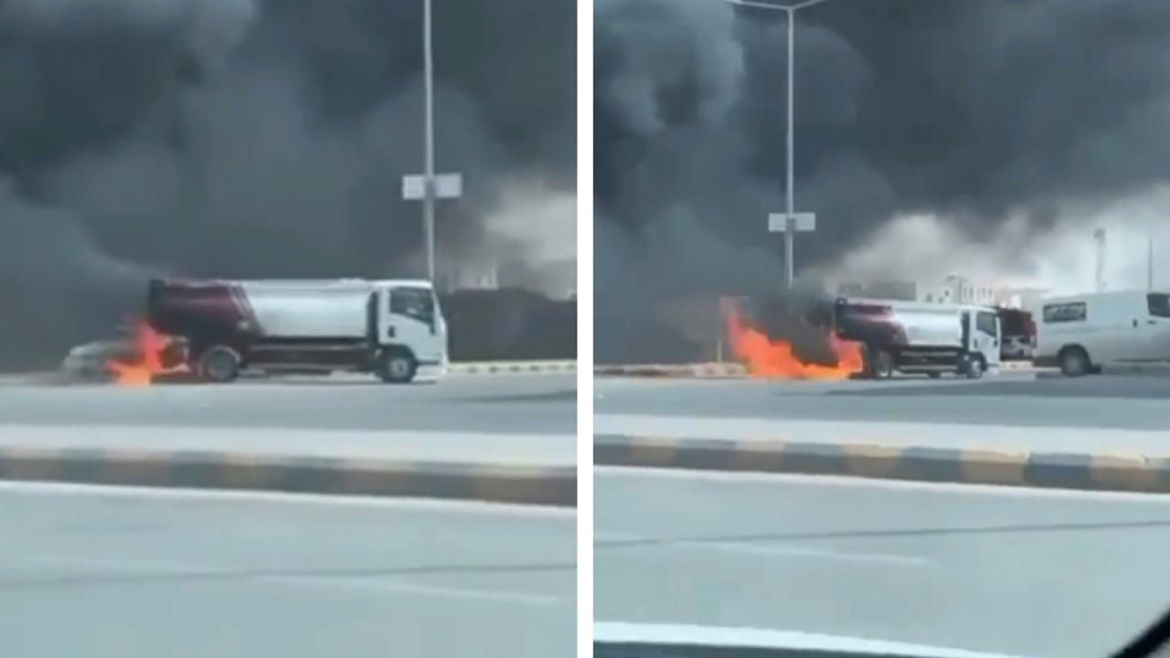 لحظات مروعة لاندلاع حريق بحافلة في الرياض .. فيديو