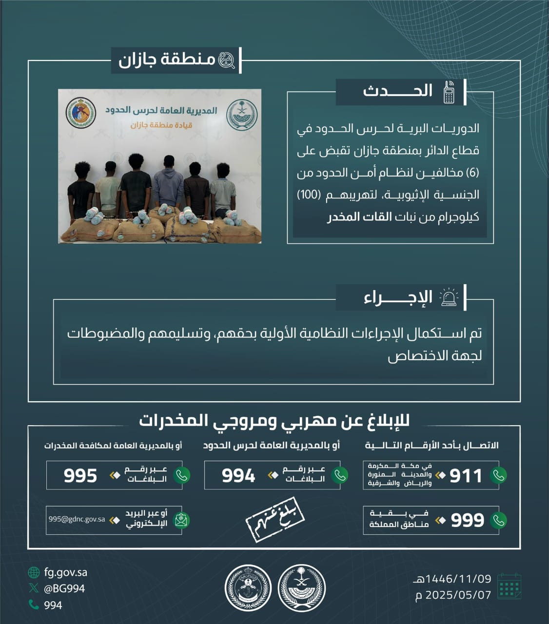 القبض على 8 أشخاص وإحباط محاولتي تهريب مواد مخدرة