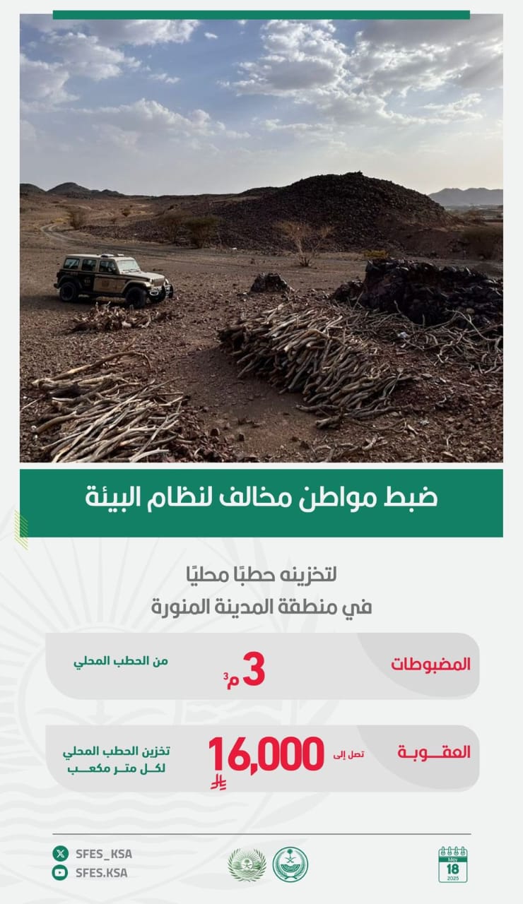 ضبط مخالف لتخزينه حطبا محليا في المدينة المنورة