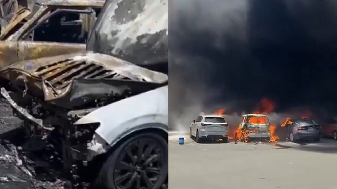 انفجار 4 مركبات بسبب الحرارة في مواقف الدانوب بجدة.. فيديو