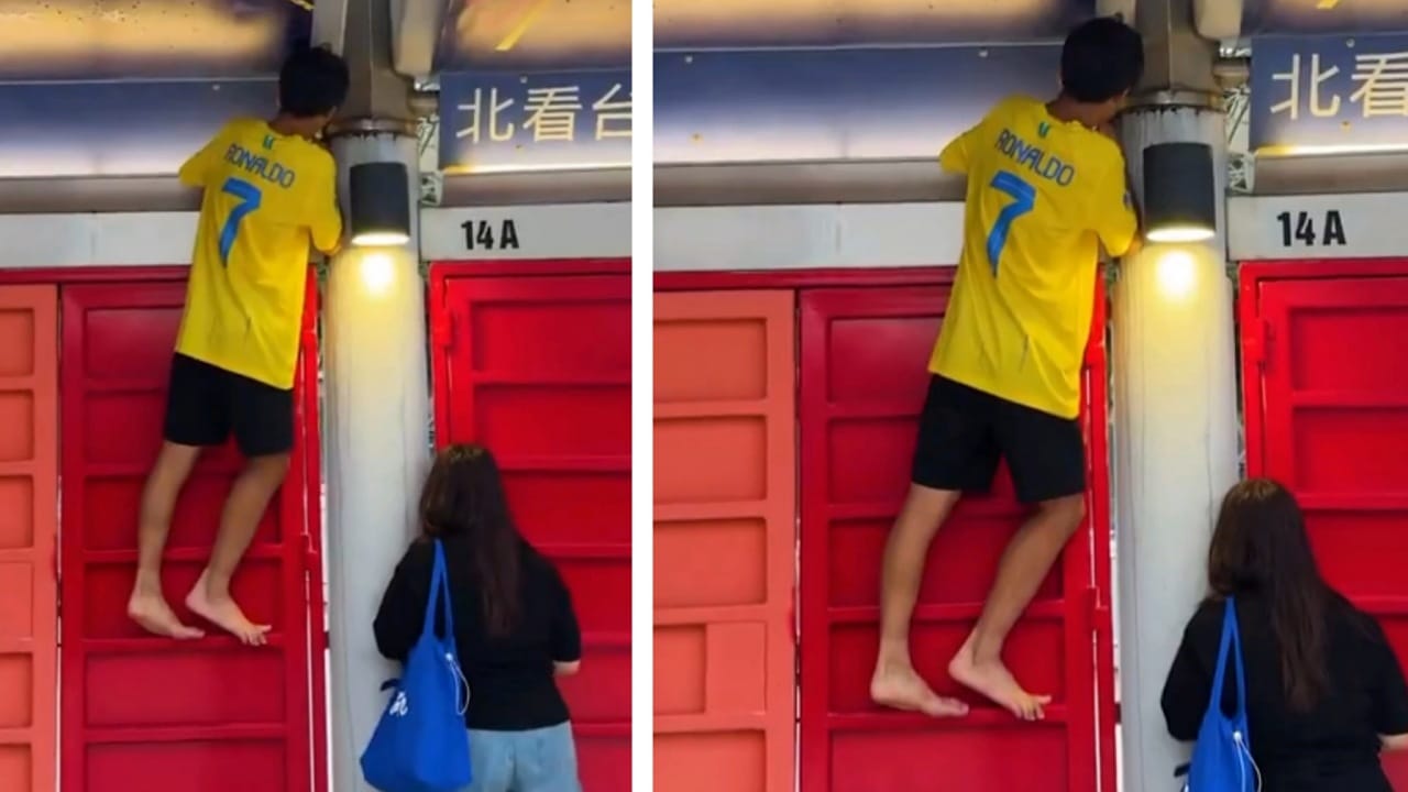 مشجع يتسلق لمشاهدة رونالدو قبل انطلاق كأس السوبر .. فيديو