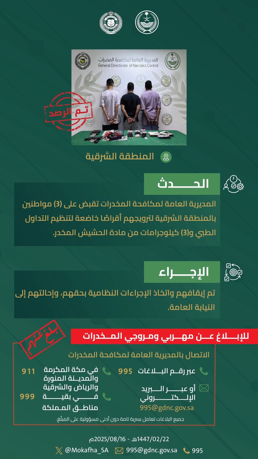 القبض على 6 أشخاص لتهريبهم مواد مخدرة