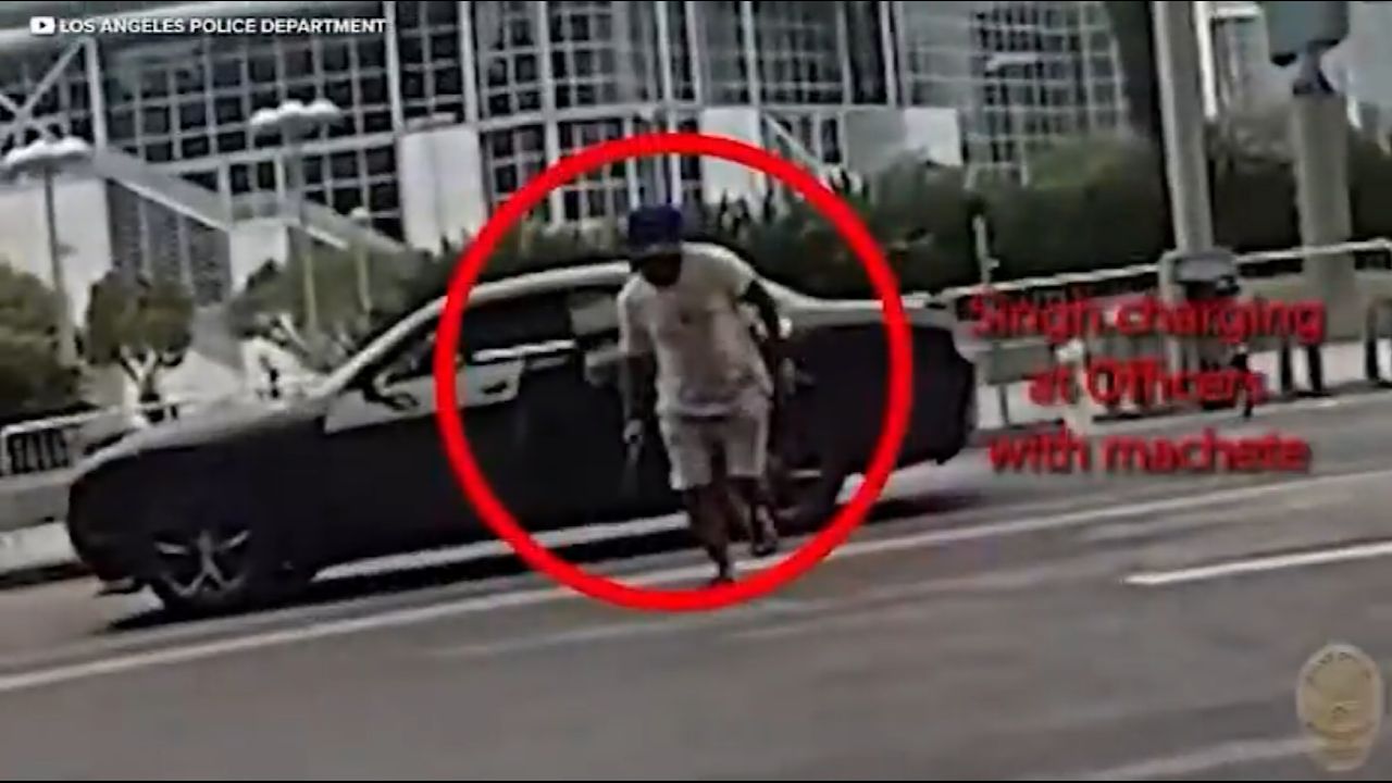 رجل يوقف سيارته وسط الطريق ويهدد المارة بساطور ..فيديو