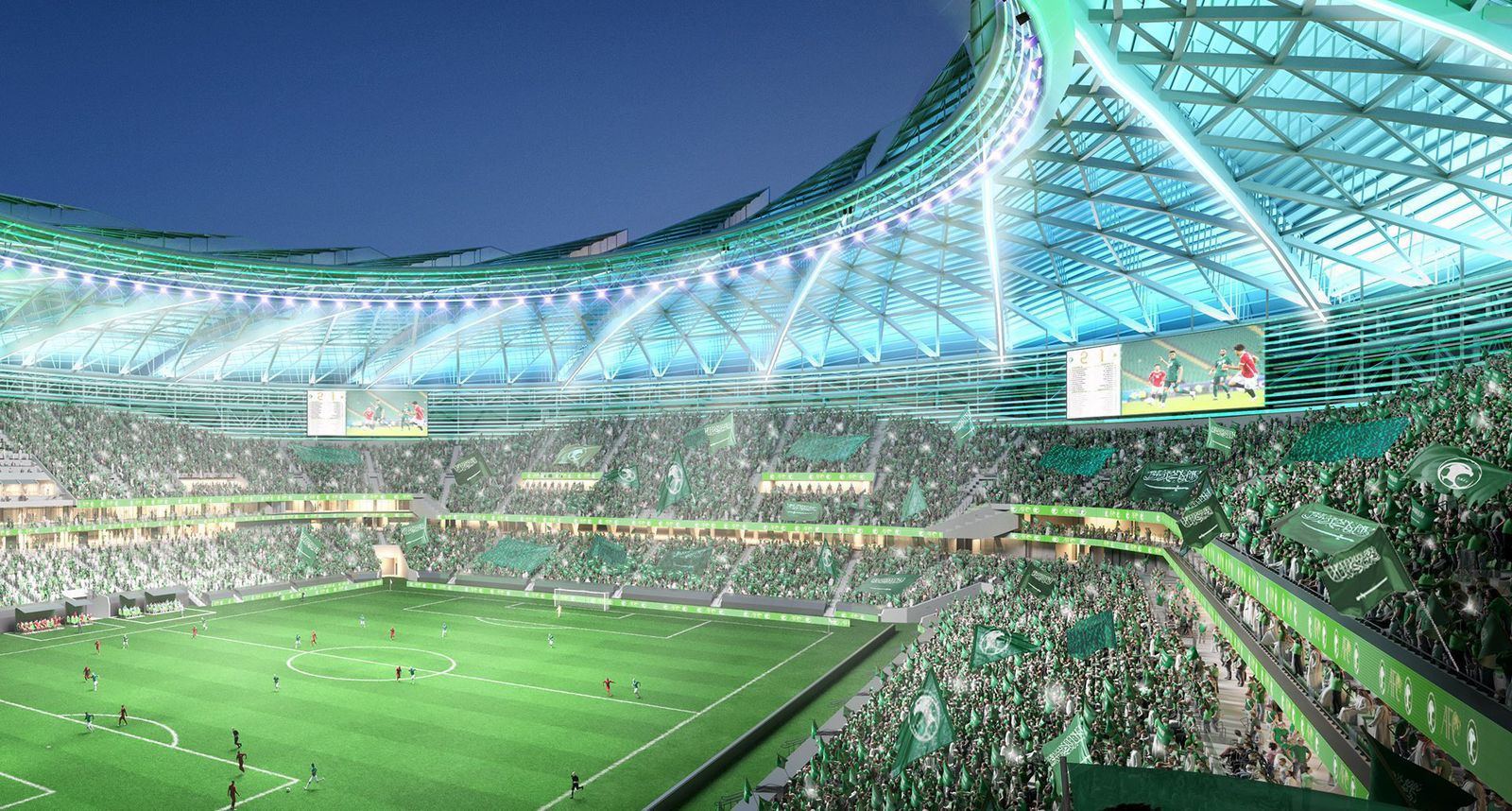 استاد أرامكو بالخبر يقترب من الاكتمال استعدادا لاستضافة كأس العالم 2034.. صور