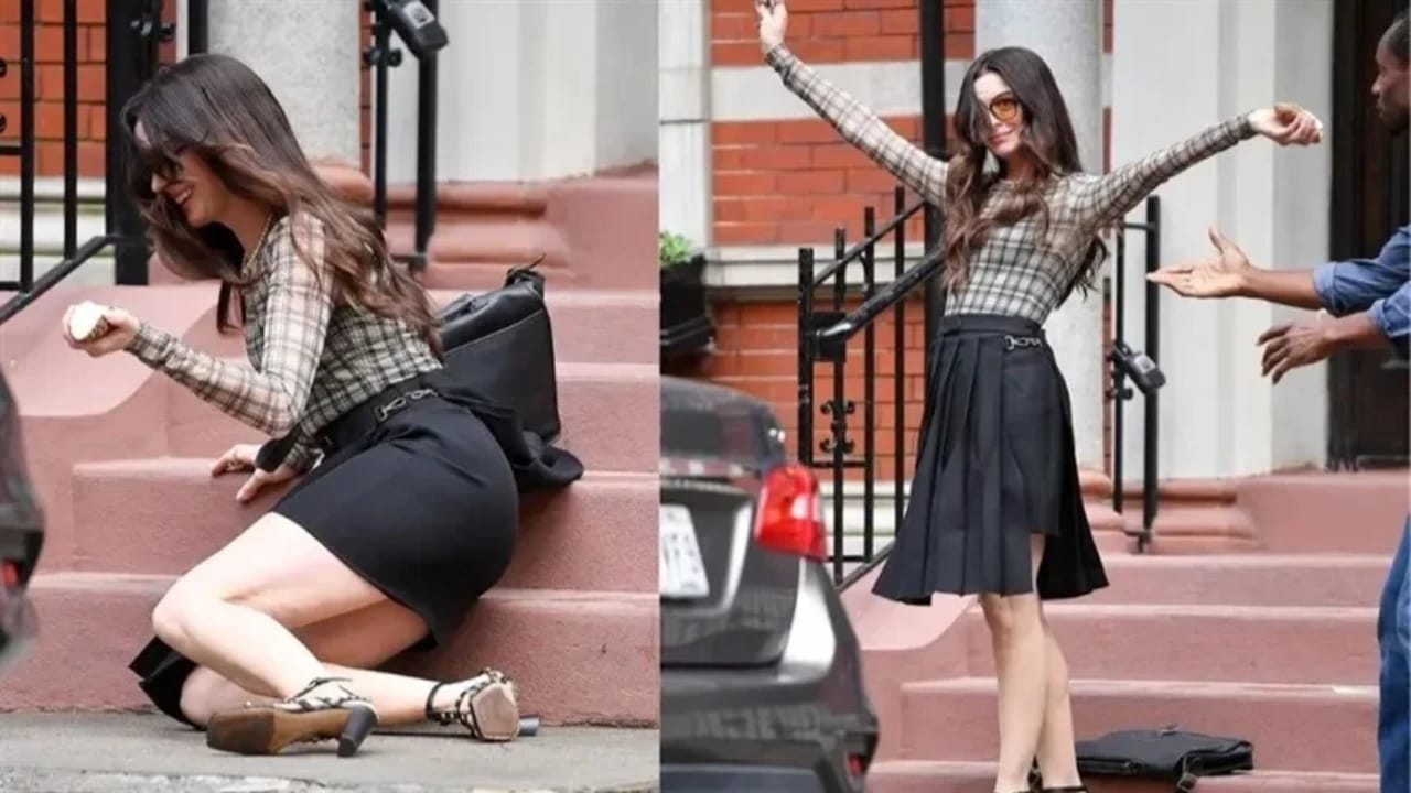 سقوط آن هاثاواي أثناء تصوير فيلمها.. فيديو