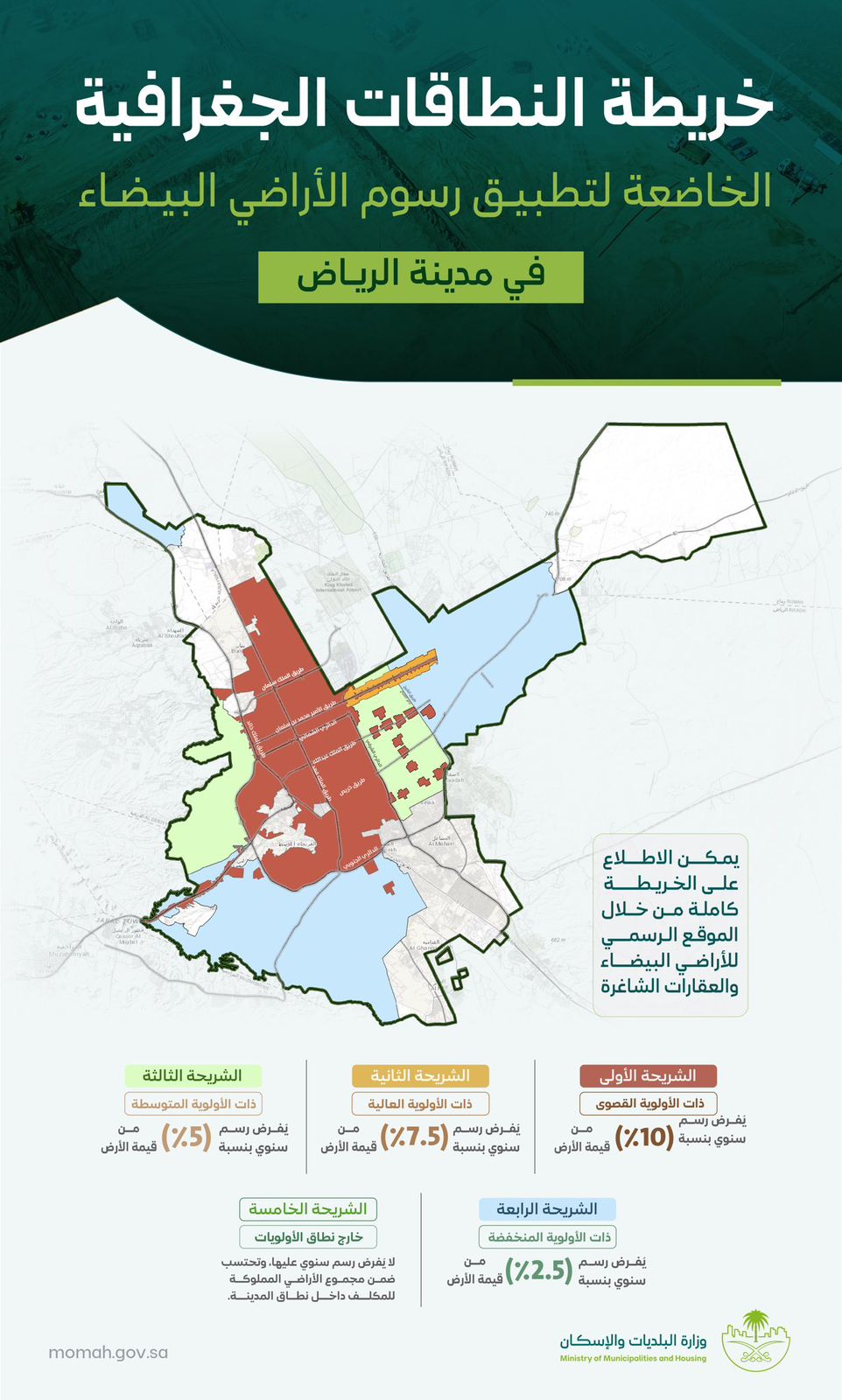 إعلان النطاقات الجغرافية لرسوم الأراضي البيضاء في الرياض