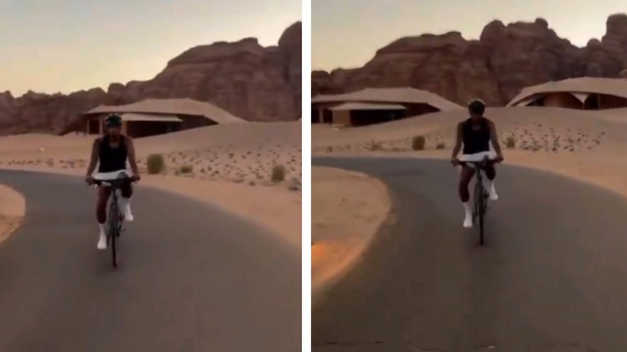 جالينو يستمتع بأجواء العلا على دراجته .. فيديو