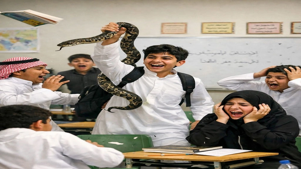 طالب يثير الهلع بسبب ثعبان في الفصل .. فيديو
