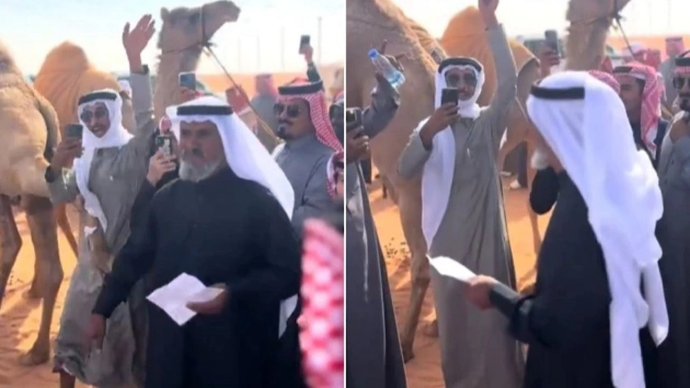 ركلة ناقة لمواطن سعودي تثير تفاعلاً واسعاً في مهرجان الملك عبدالعزيز للإبل.. فيديو