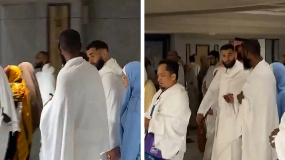 بنزيما يؤدي مناسك العمرة برفقة زوجته في أحدث ظهور .. فيديو