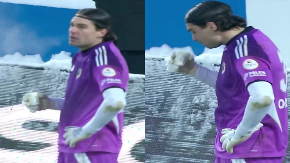 حارس مرمى تركي يشرب الشاي خلال مباراة بسبب البرودة الشديدة.. فيديو