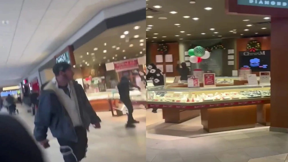 لصوص يسرقون محل مجوهرات وسط المتسوقين داخل مركز تجاري.. فيديو