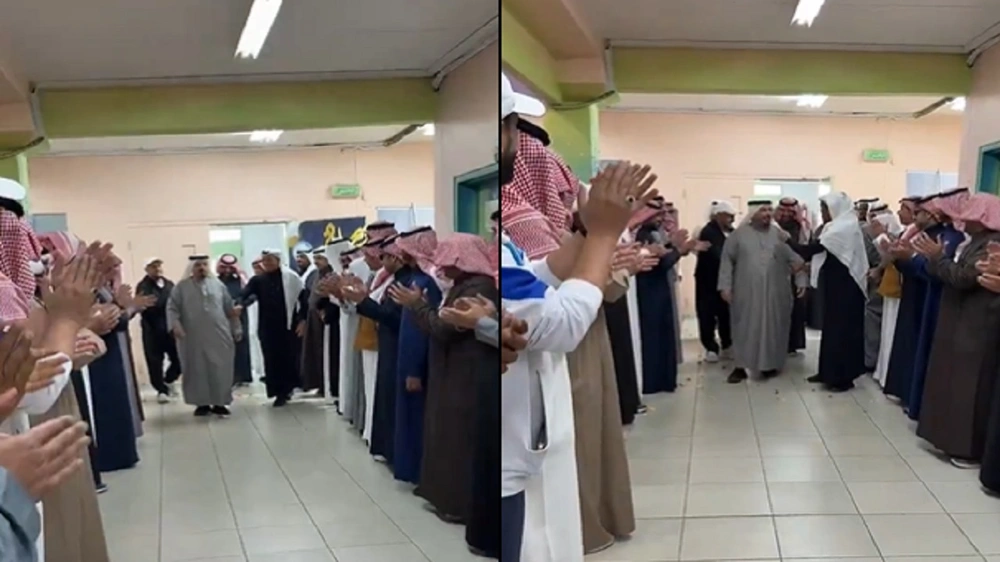 معلمون يفاجئون زميلهم بممر شرفي ووجبة غداء في آخر يوم عمل له .. فيديو