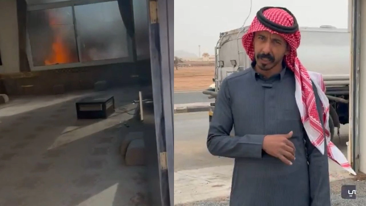 فزعة شاب سعودي تنقذ استراحة من حريق بحائل .. فيديو