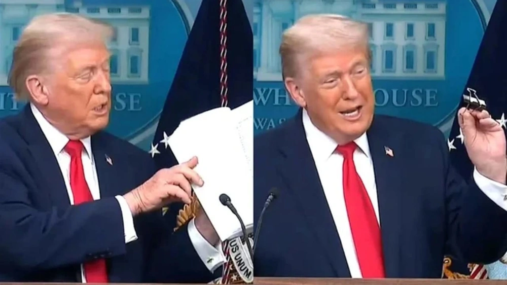 مشبك أوراق يُربك ترامب ويشعل موجة سخرية خلال مؤتمر بالبيت الأبيض .. فيديو