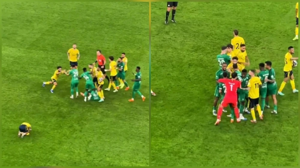 توتر واشتباك بين لاعبي الأهلي والنصر .. فيديو