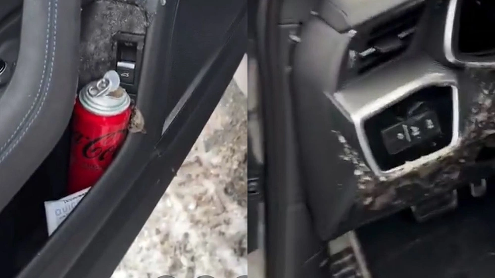 انفجار علبة كوكاكولا داخل سيارة بسبب البرد الشديد  .. فيديو