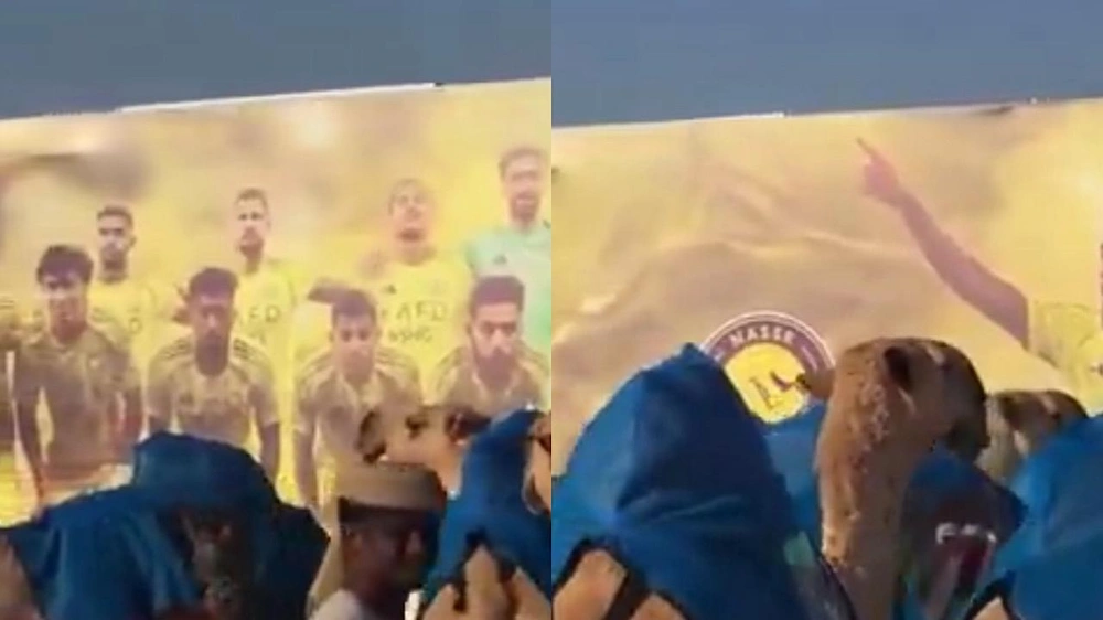 غازي الذيابي يستعرض النوق الخاصة به وهي تحمل صور لاعبي النصر  .. فيديو