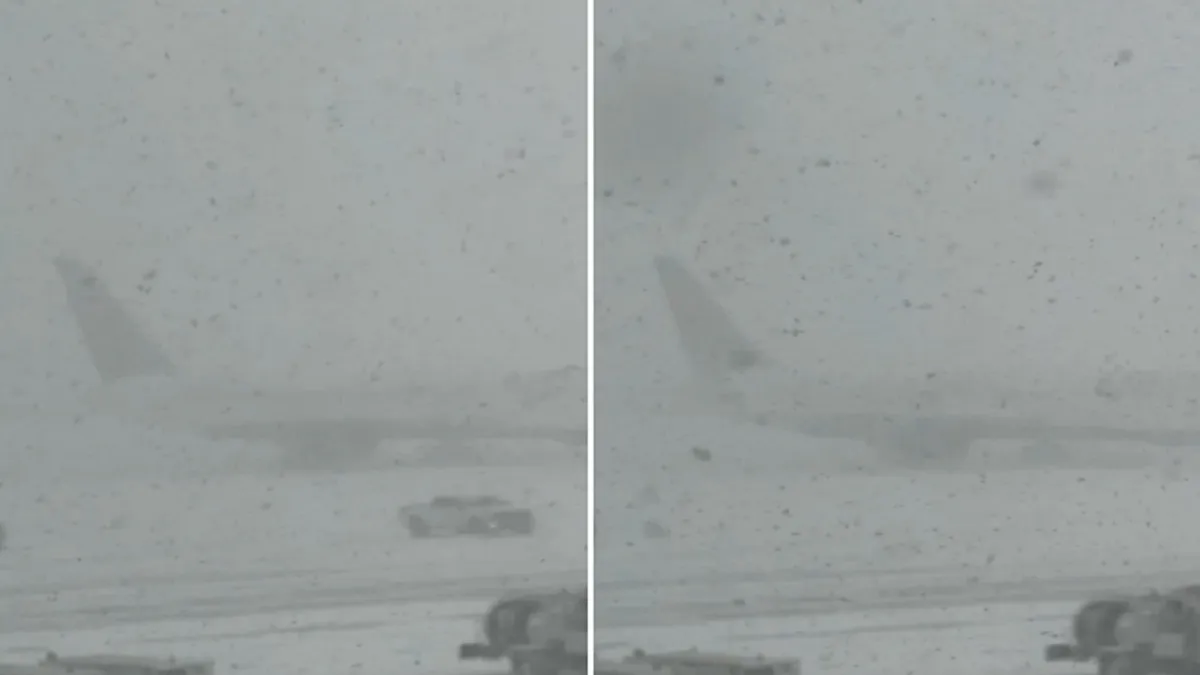 ثلوج كثيفة تتساقط على الطائرات في مطار نيويورك .. فيديو