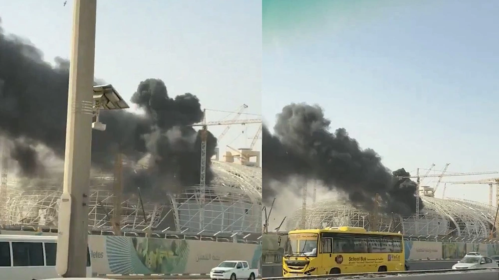 اندلاع حريق في ملعب أرامكو الجديد.. فيديو