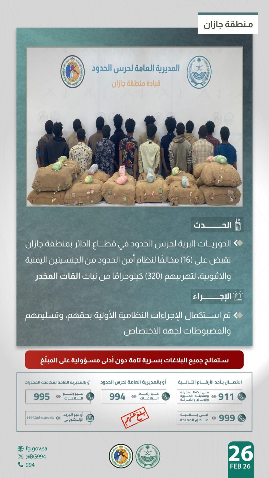 القبض على 19 شخصا لتهريبهم مواد مخدرة