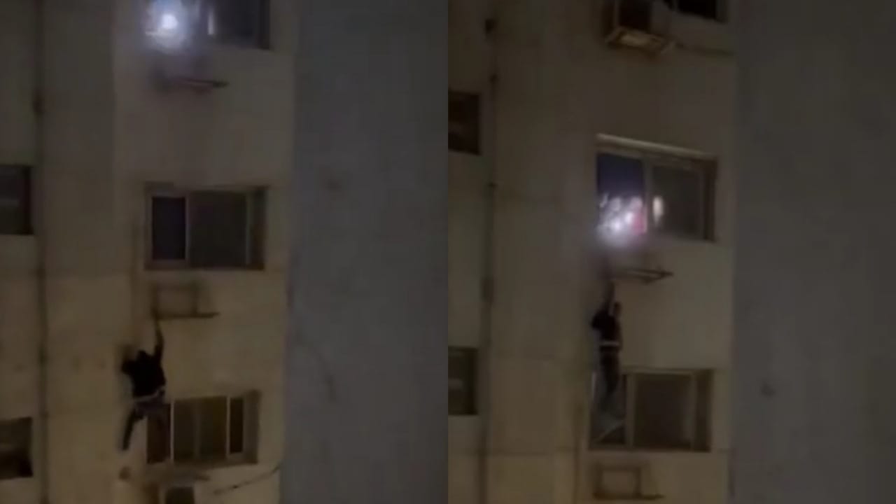 لحظة سقوط لص من الدور العاشر عقب محاولة سرقة فاشلة.. فيديو
