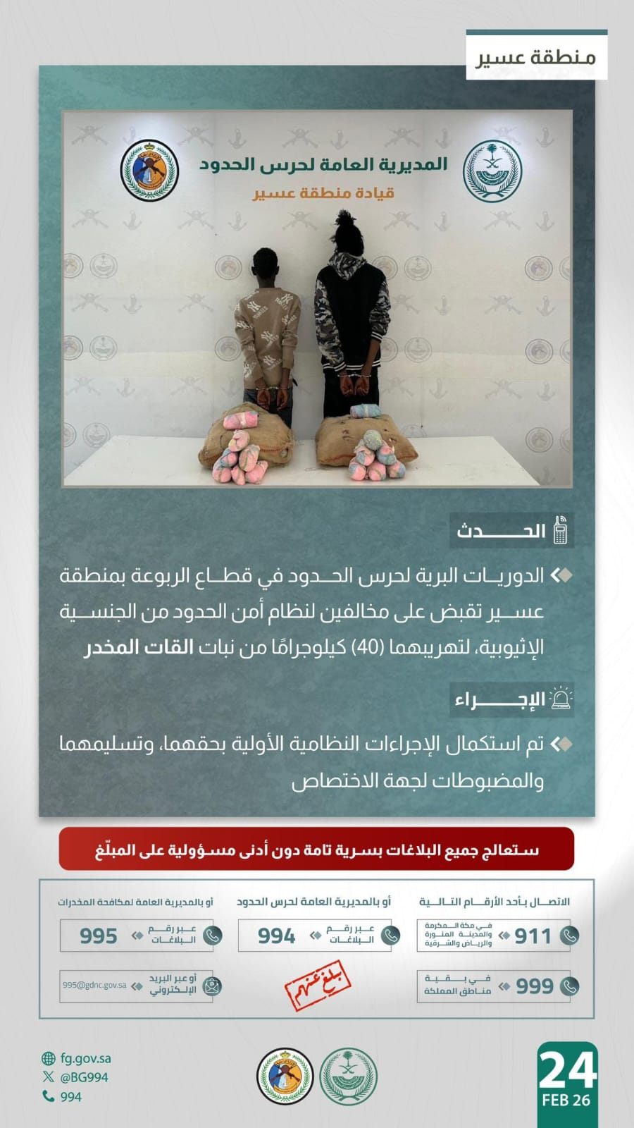 القبض على 6 أشخاص لتهريبهم وترويجهم مواد مخدرة