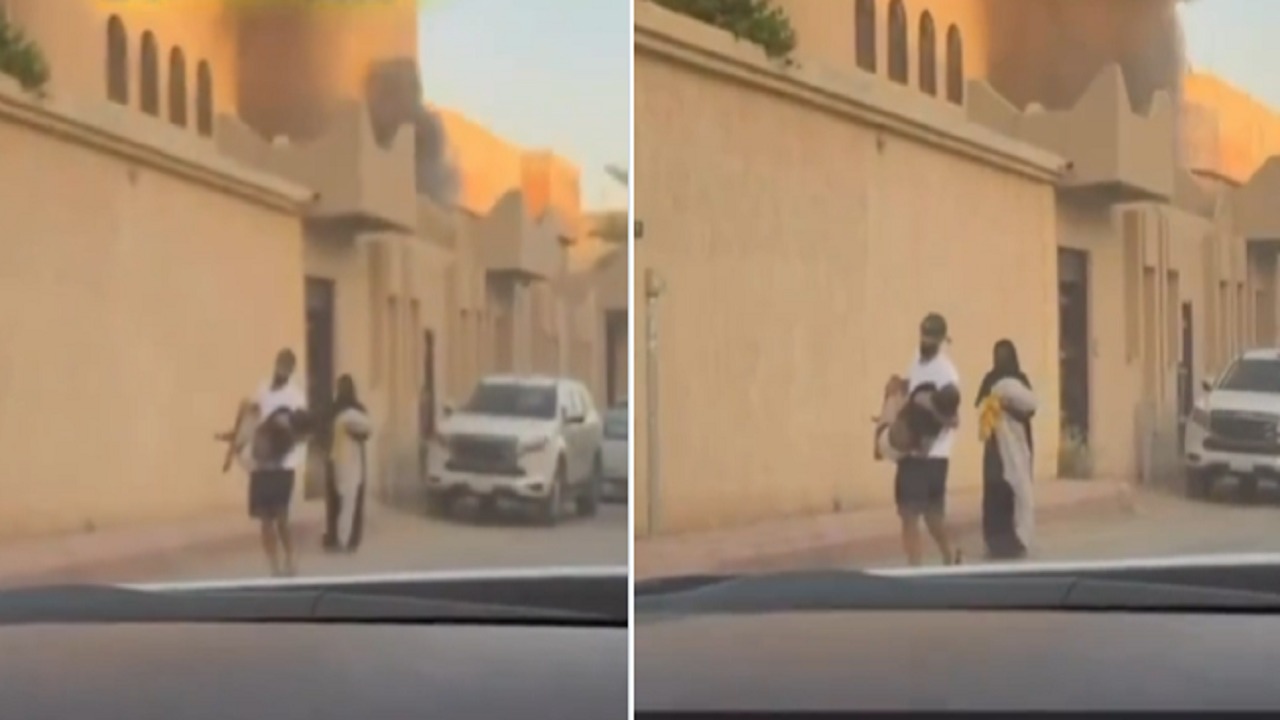 شاب ينقذ عائلتين من حريق بالرياض .. فيديو