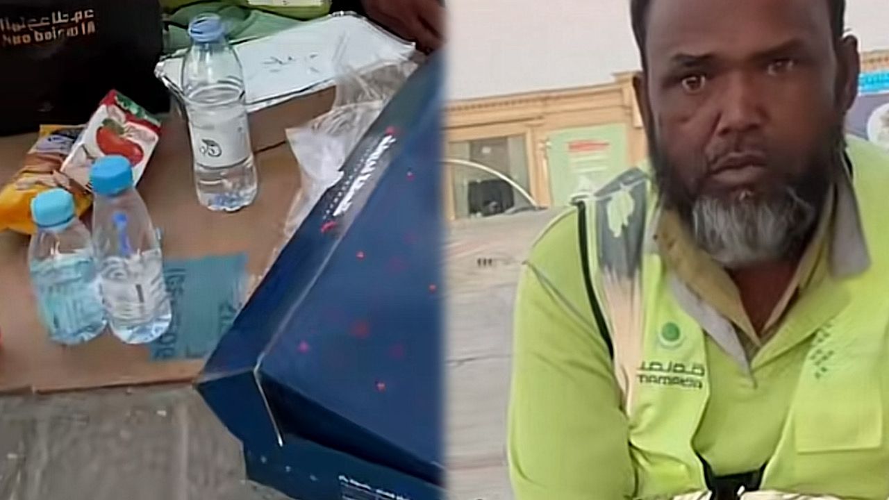 مشهد إنساني لعامل يدعو شاباً للإفطار في الشارع ..فيديو