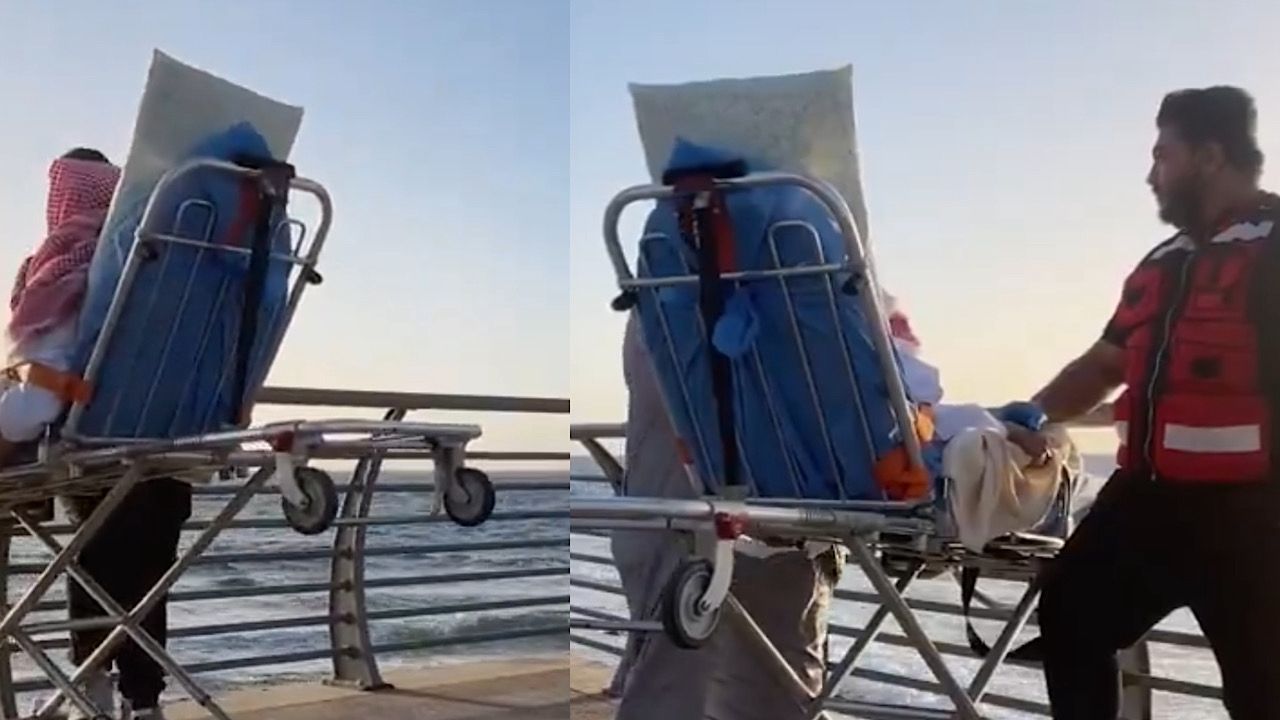 مسعف يحقق أمنية مسن مقعد في المستشفى ويأخذه في نزهة بحرية .. فيديو