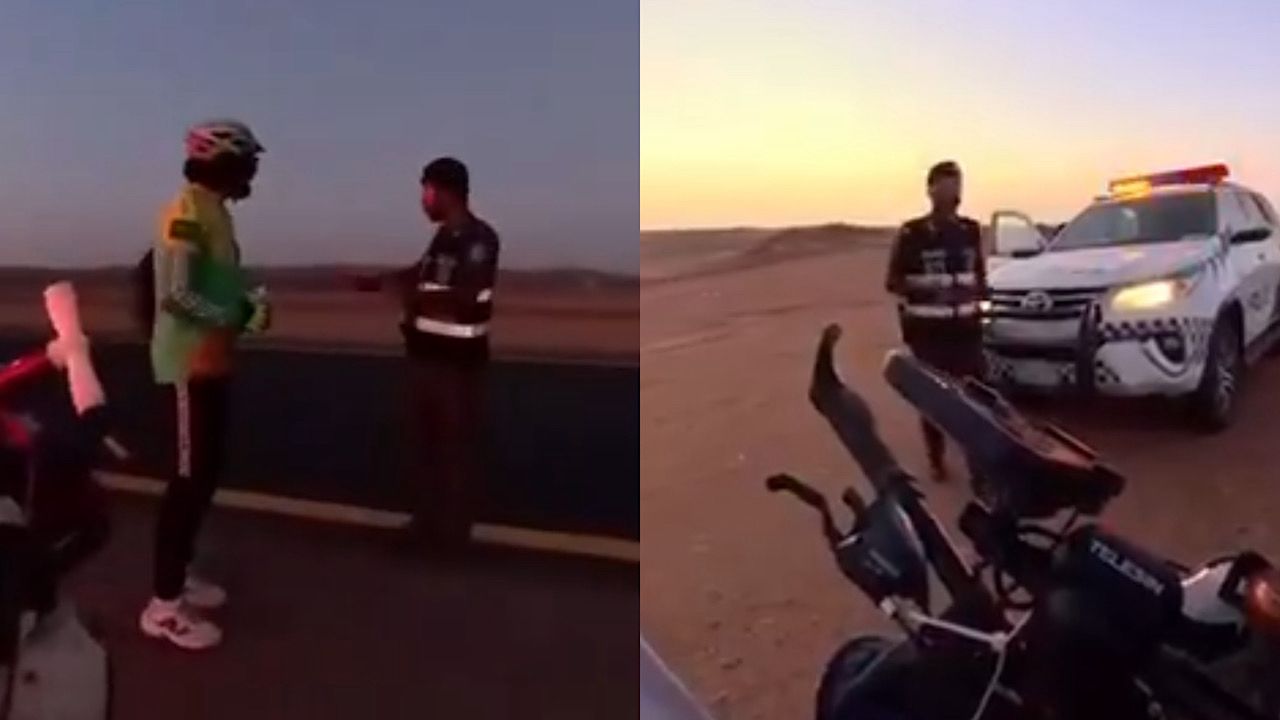 رحالة مصري يشيد بإنسانية أمن الطرق وجهودهم: أوقفوني وقدموا لي الماء والغذاء .. فيديو