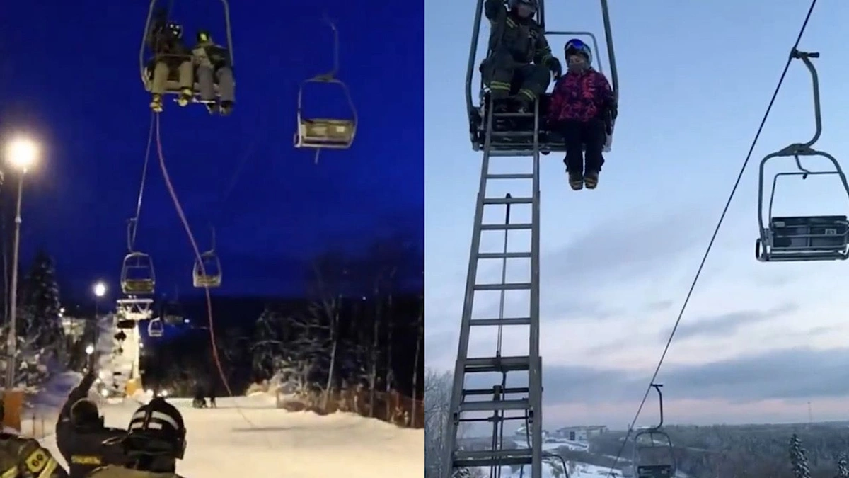 نجاة 50 شخصًا بعد توقف آلية النقل في منتزه ثلجي بموسكو.. فيديو