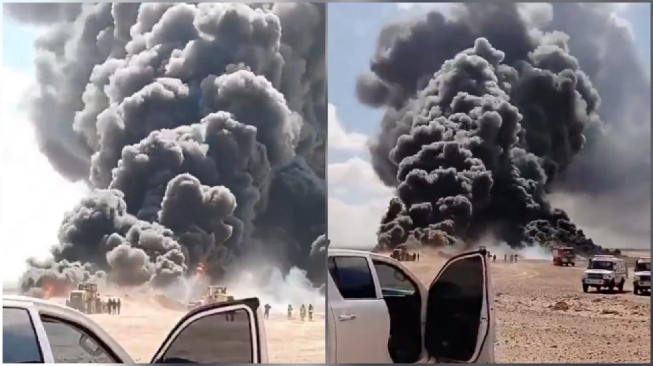 اندلاع حريق ضخم بخط أنابيب حبشان-الفجيرة عقب استهدافه .. فيديو