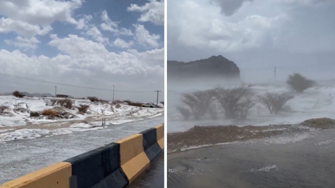 مركز جاش بتثليث يكتسي بالبياض جراء البرد والأمطار.. فيديو