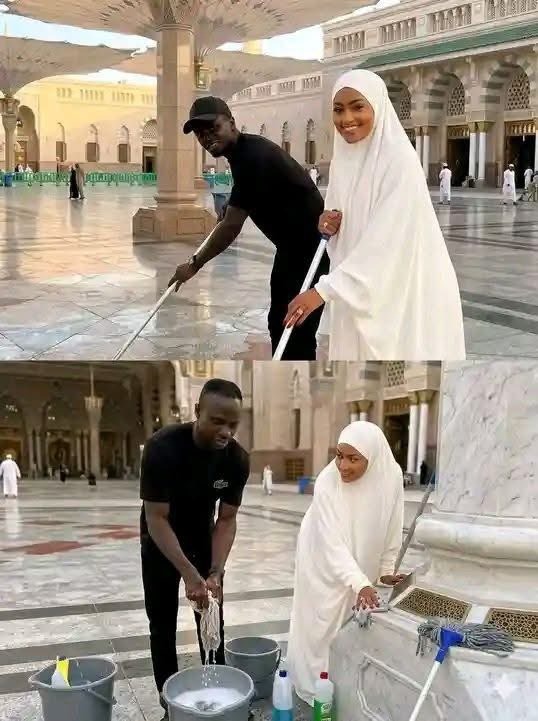 ساديو ماني وزوجته يشاركون في نظافة المسجد النبوي