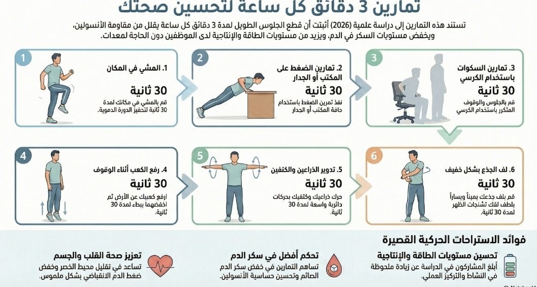 6 تمارين مفيدة لكل موظف يجلس في مكتبه بالساعات
