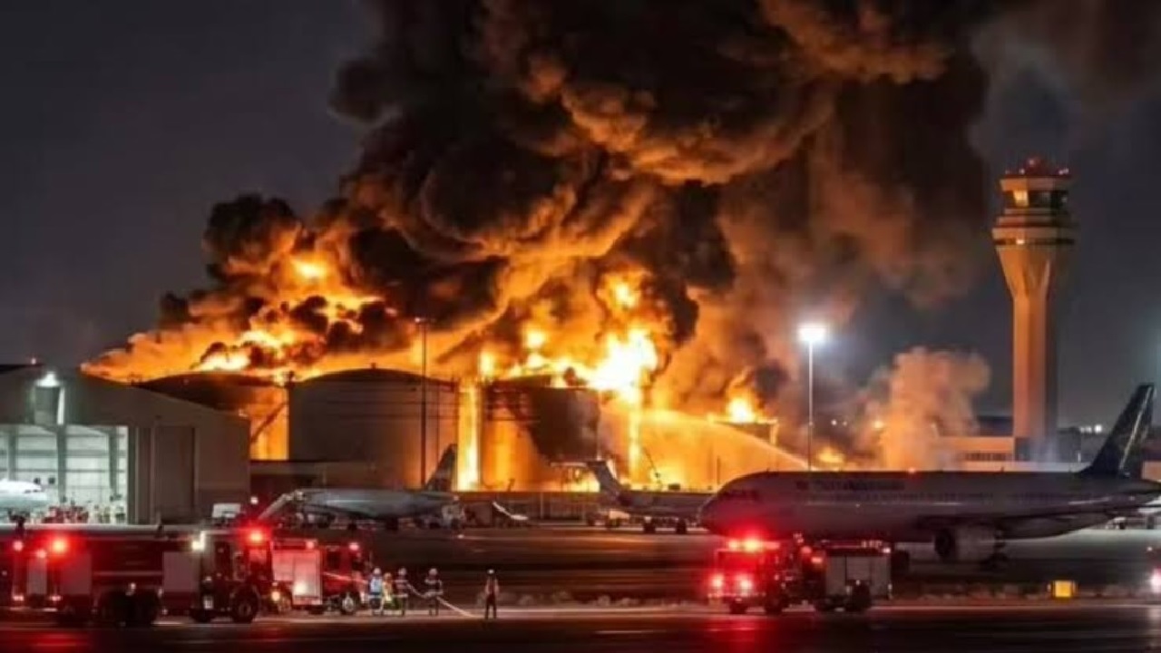 حريق في مطار الكويت الدولي بعد استهدافه بطائرات مسيرة