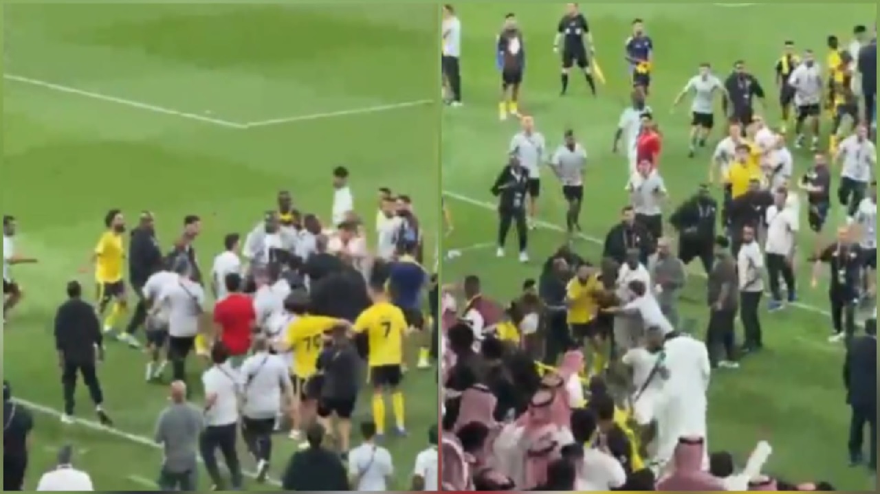 فوضى واشتباكات بين لاعبي النصر والأهلي بعد نهاية الكلاسيكو.. فيديو