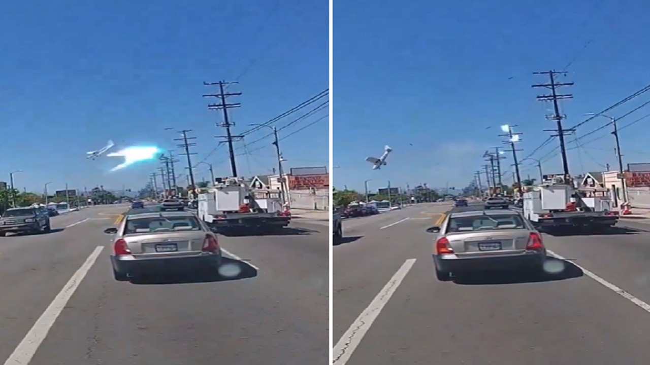 طائرة تصطدم بكيابل الكهرباء وتسقط بشكل مروع.. فيديو