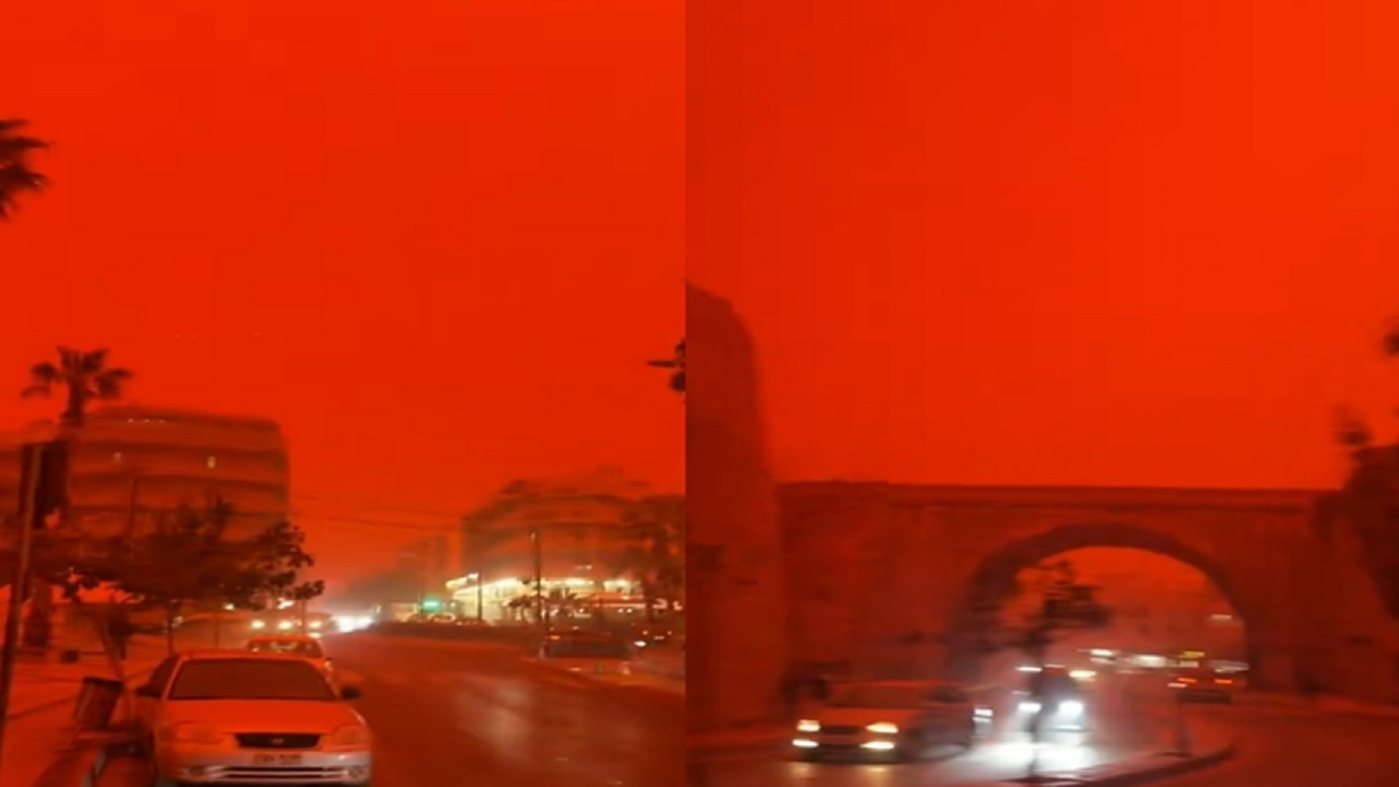 عاصفة رملية نادرة تجتاح اليونان وليبيا .. فيديو