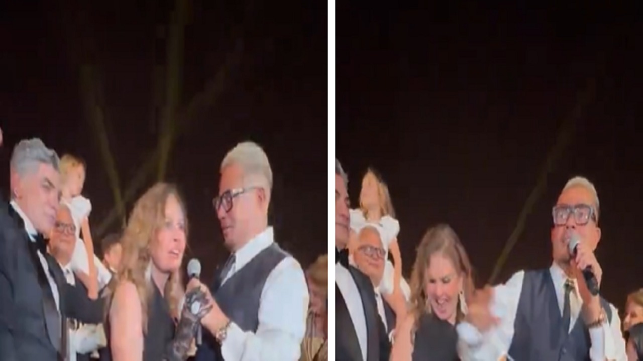 عمرو دياب يحرج يسرا في حفل زفاف.. فيديو